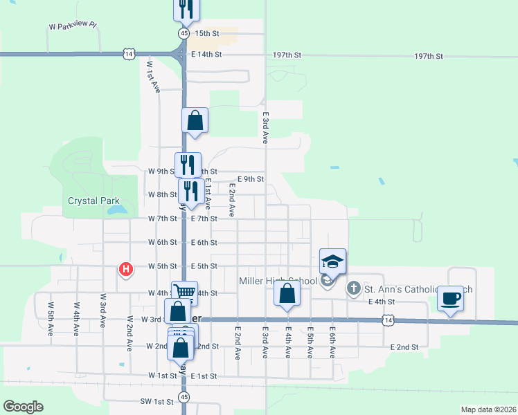 map of restaurants, bars, coffee shops, grocery stores, and more near 700-718 East 3rd Avenue in Miller