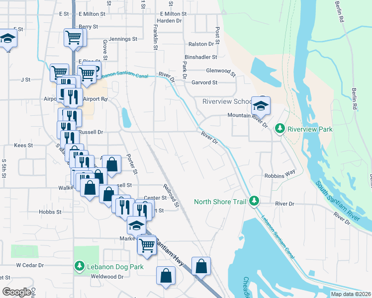 map of restaurants, bars, coffee shops, grocery stores, and more near 2280 Fuller Lane in Lebanon