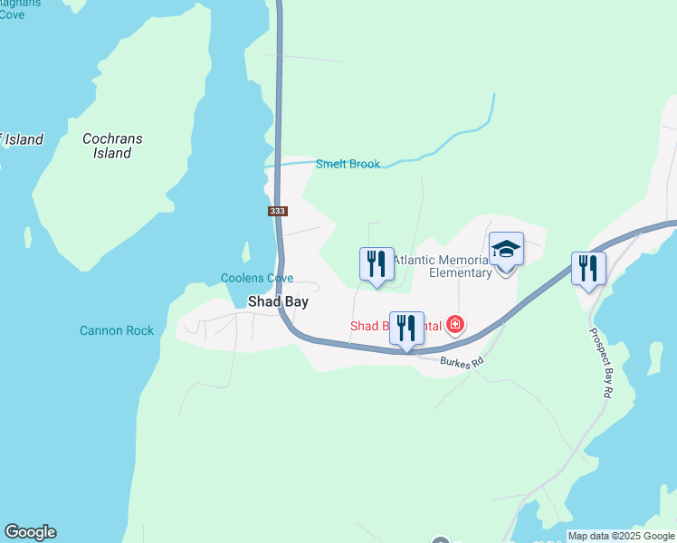 map of restaurants, bars, coffee shops, grocery stores, and more near 18 Mahar Drive in Shad Bay