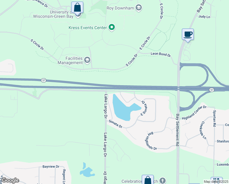 map of restaurants, bars, coffee shops, grocery stores, and more near 3030 Curry Lane in Green Bay