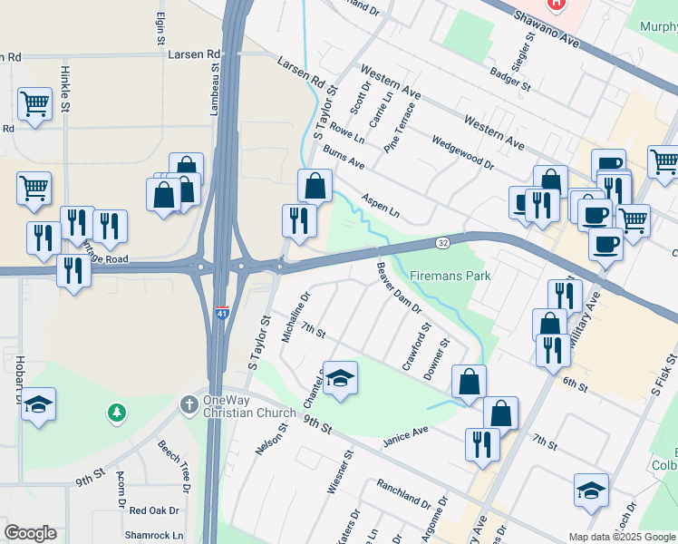map of restaurants, bars, coffee shops, grocery stores, and more near 1850 Frontage Road in Green Bay