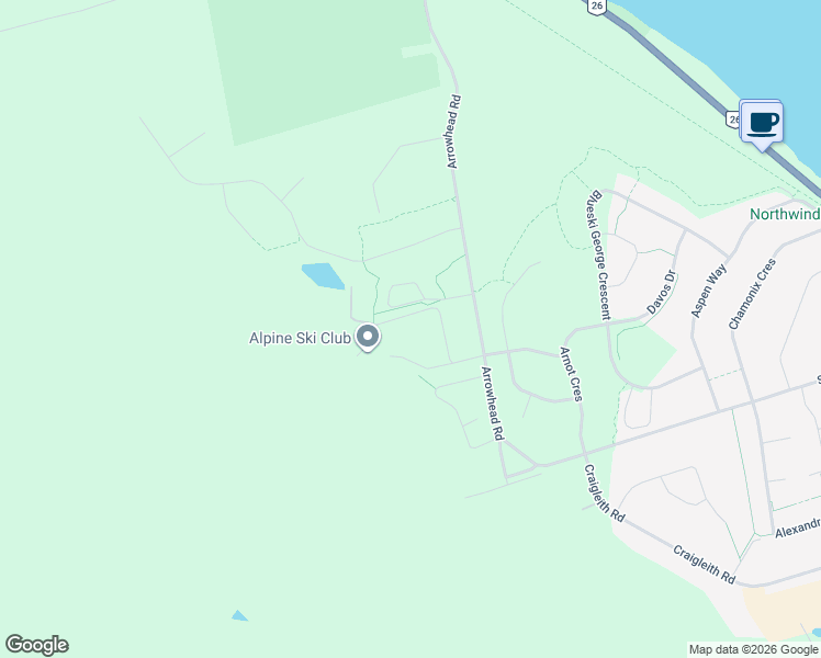 map of restaurants, bars, coffee shops, grocery stores, and more near 242 Arrowhead Road in Grey County