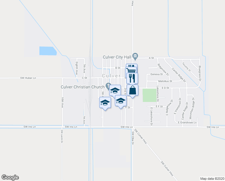 map of restaurants, bars, coffee shops, grocery stores, and more near 504 4th Avenue in Culver