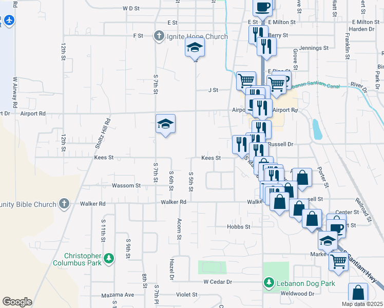map of restaurants, bars, coffee shops, grocery stores, and more near 2260 South 5th Street in Lebanon