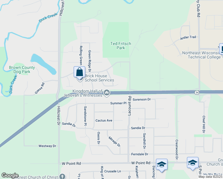 map of restaurants, bars, coffee shops, grocery stores, and more near 3051 Wedge Court in Green Bay