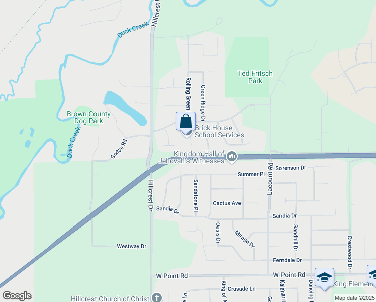 map of restaurants, bars, coffee shops, grocery stores, and more near 1016 Rolling Green Drive in Green Bay