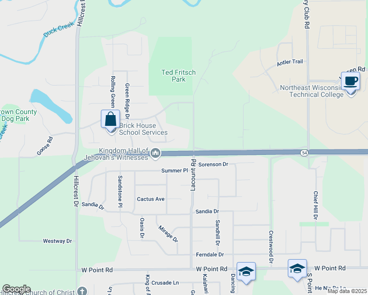 map of restaurants, bars, coffee shops, grocery stores, and more near 1024 Lacount Rd in Green Bay