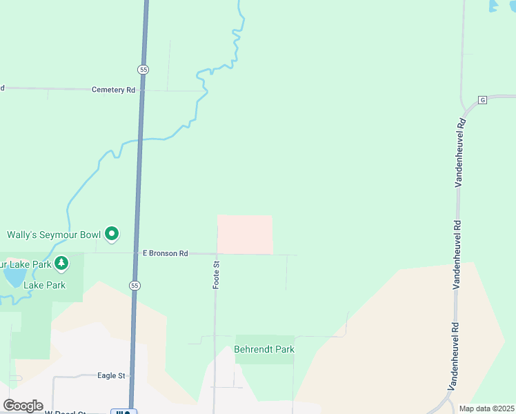 map of restaurants, bars, coffee shops, grocery stores, and more near 607 East Bronson Road in Seymour