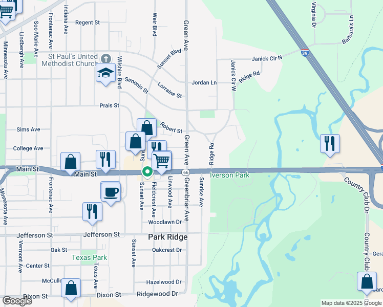 map of restaurants, bars, coffee shops, grocery stores, and more near 1209 Green Avenue in Stevens Point