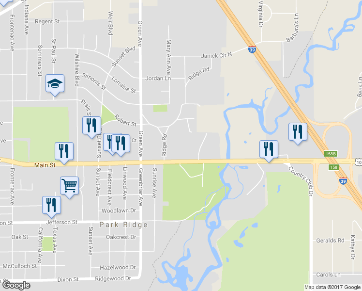 map of restaurants, bars, coffee shops, grocery stores, and more near 1177 Ridge Road in Stevens Point