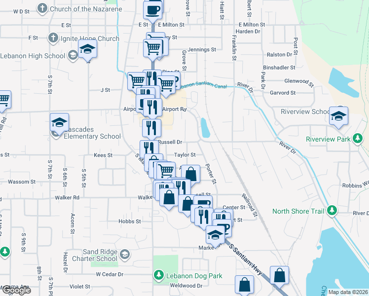 map of restaurants, bars, coffee shops, grocery stores, and more near 2230 Willow Street in Lebanon