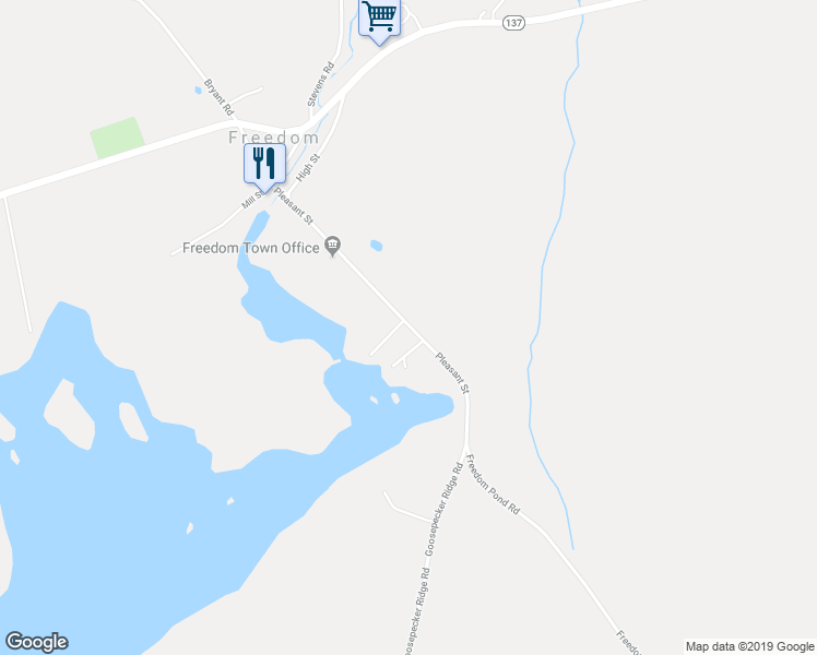 map of restaurants, bars, coffee shops, grocery stores, and more near 117 Pleasant Street in Freedom