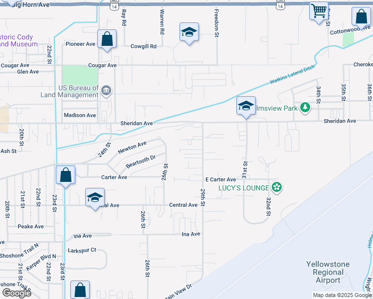 map of restaurants, bars, coffee shops, grocery stores, and more near 2817 Lincoln Avenue in Cody