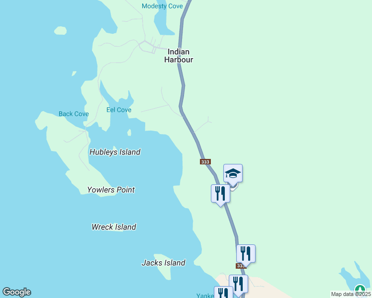 map of restaurants, bars, coffee shops, grocery stores, and more near 8748 Peggys Cove Road in Indian Harbour