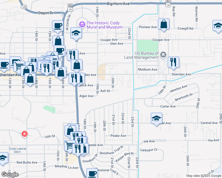 map of restaurants, bars, coffee shops, grocery stores, and more near 1938 Beck Avenue in Cody