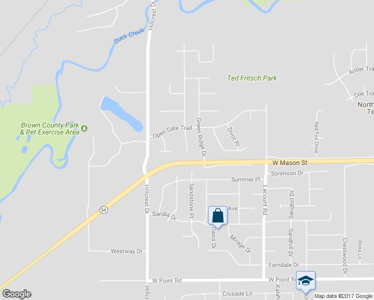 map of restaurants, bars, coffee shops, grocery stores, and more near 1016 Rolling Green Drive in Green Bay