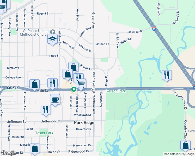 map of restaurants, bars, coffee shops, grocery stores, and more near 1209 Green Avenue in Stevens Point