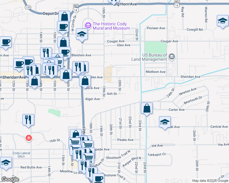 map of restaurants, bars, coffee shops, grocery stores, and more near 1938 Beck Avenue in Cody