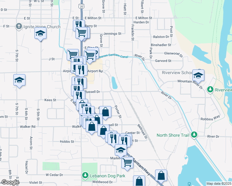 map of restaurants, bars, coffee shops, grocery stores, and more near 2211 McKinney Lane in Lebanon