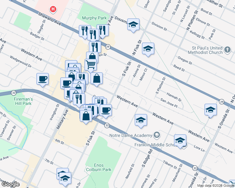 map of restaurants, bars, coffee shops, grocery stores, and more near 327 South Fisk Street in Green Bay