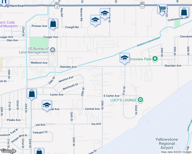map of restaurants, bars, coffee shops, grocery stores, and more near 2817 Lincoln Avenue in Cody