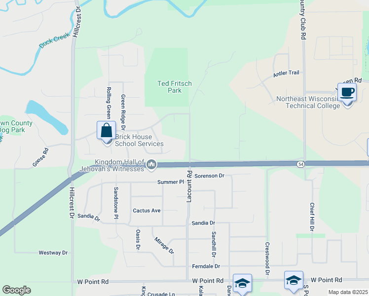 map of restaurants, bars, coffee shops, grocery stores, and more near 1024 Lacount Road in Green Bay