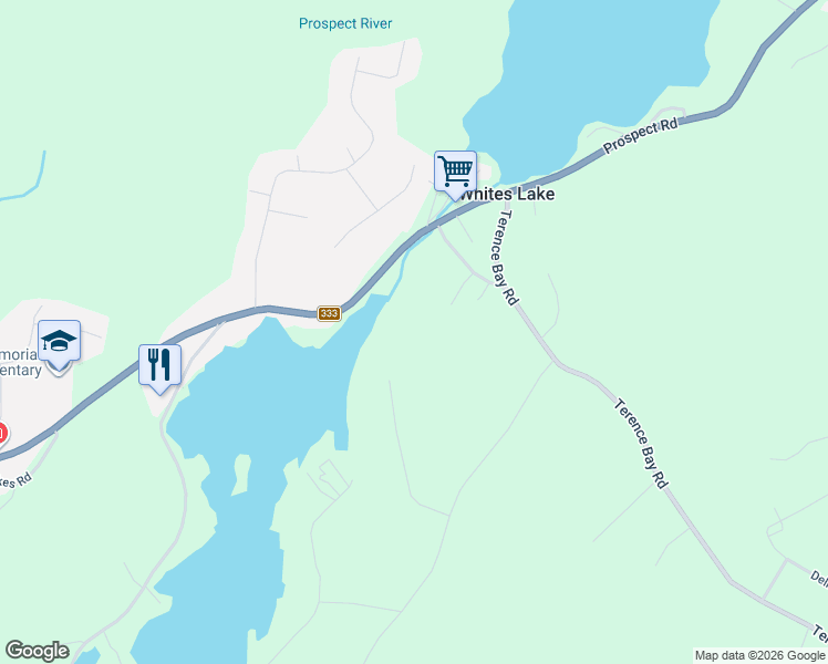 map of restaurants, bars, coffee shops, grocery stores, and more near 3408 Prospect Road in Whites Lake