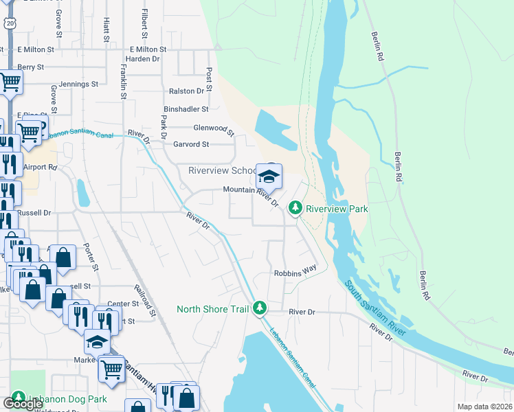 map of restaurants, bars, coffee shops, grocery stores, and more near 2173 Mickie Drive in Lebanon