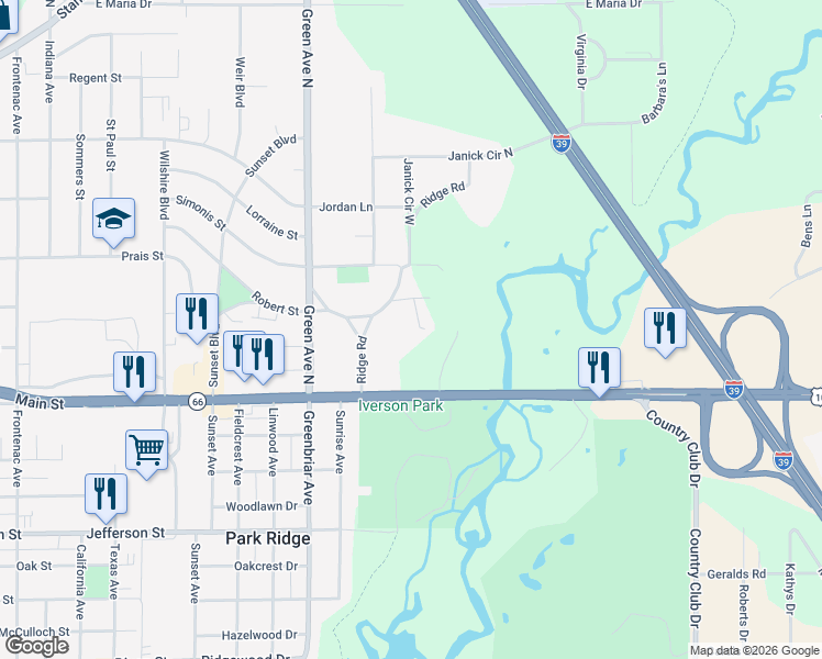 map of restaurants, bars, coffee shops, grocery stores, and more near 1177 Ridge Road in Stevens Point