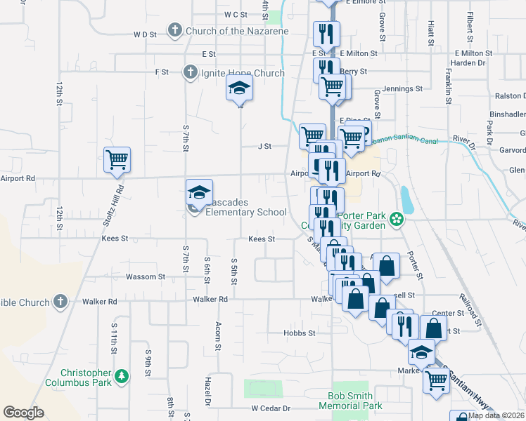 map of restaurants, bars, coffee shops, grocery stores, and more near 1956 South Second Street in Lebanon