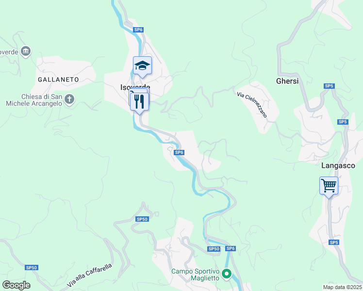 map of restaurants, bars, coffee shops, grocery stores, and more near Strada Provinciale 6 in Città Metropolitana di Genova