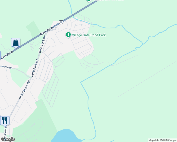 map of restaurants, bars, coffee shops, grocery stores, and more near 225 River Road West in Wasaga Beach