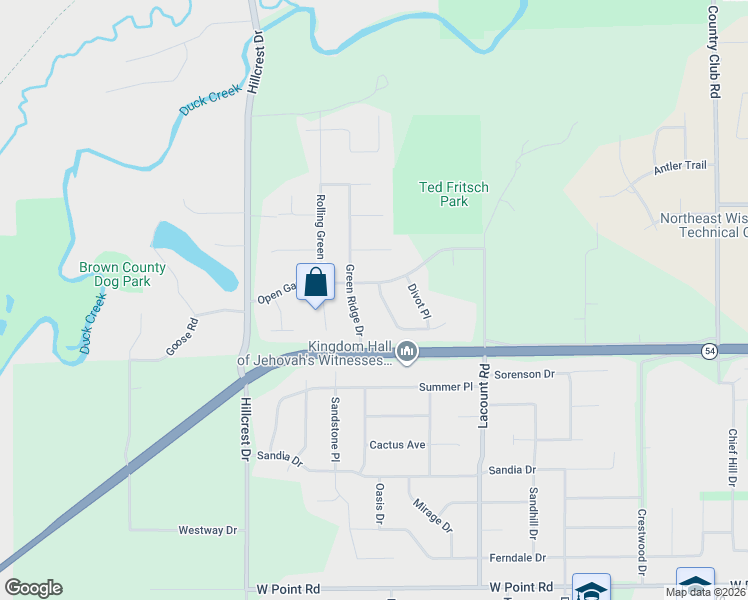map of restaurants, bars, coffee shops, grocery stores, and more near 3101 Open Gate Trail in Green Bay