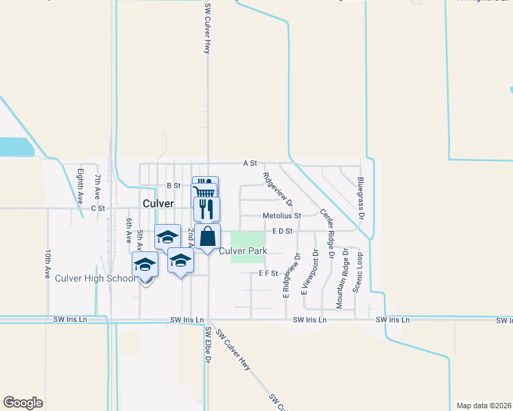 map of restaurants, bars, coffee shops, grocery stores, and more near 311 Geneva Street in Culver