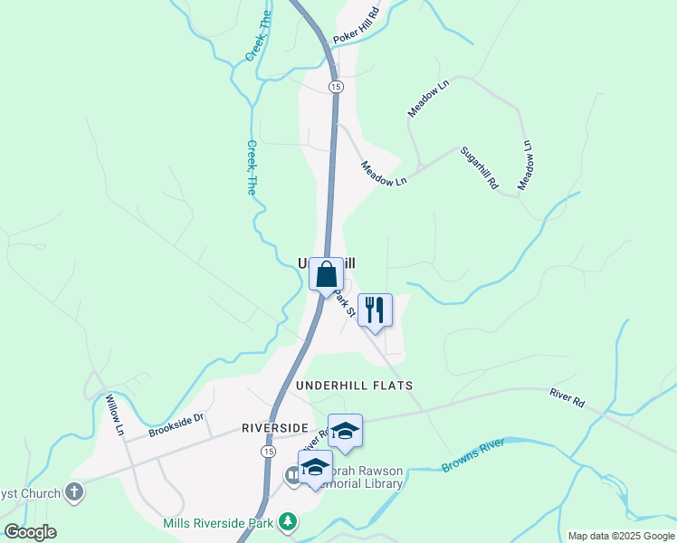 map of restaurants, bars, coffee shops, grocery stores, and more near in Underhill
