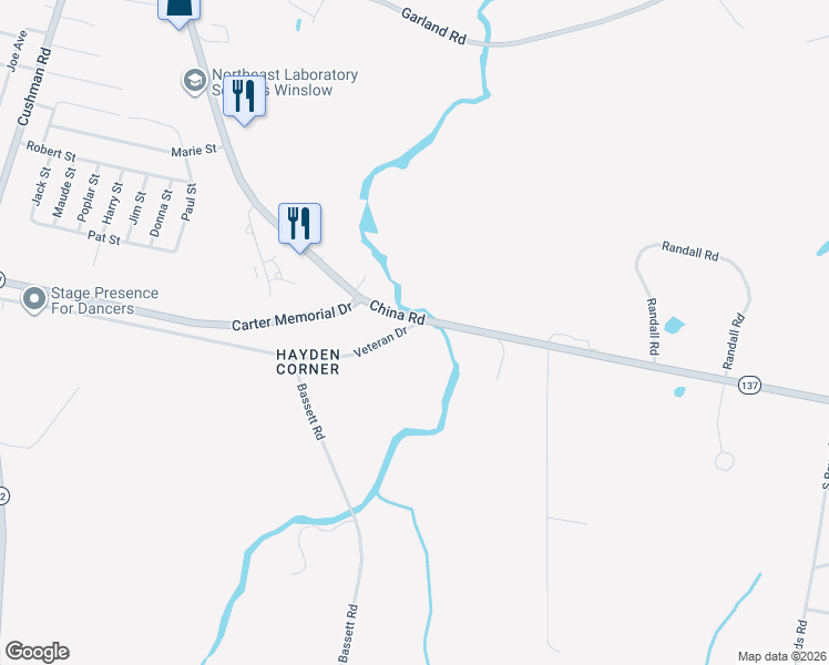 map of restaurants, bars, coffee shops, grocery stores, and more near 267 Veteran Drive in Winslow