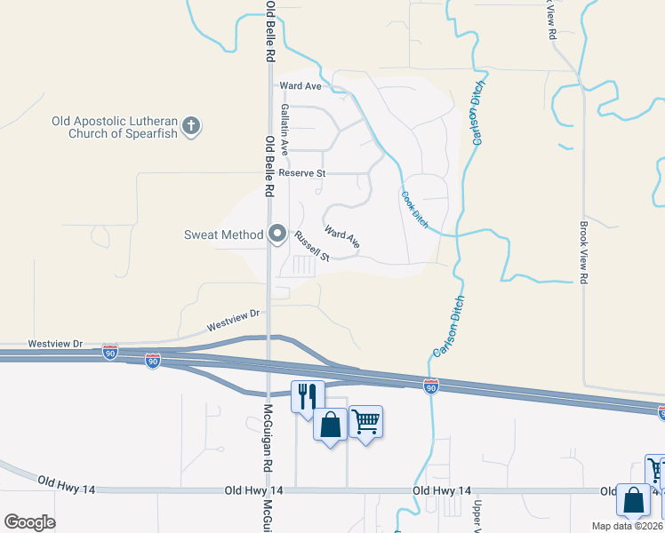 map of restaurants, bars, coffee shops, grocery stores, and more near 3762 Ward Avenue in Spearfish