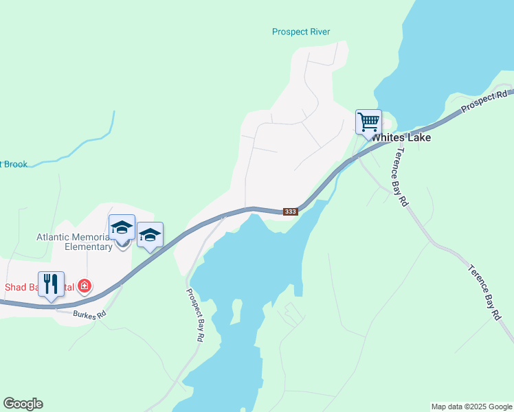 map of restaurants, bars, coffee shops, grocery stores, and more near Prospect Road in Whites Lake