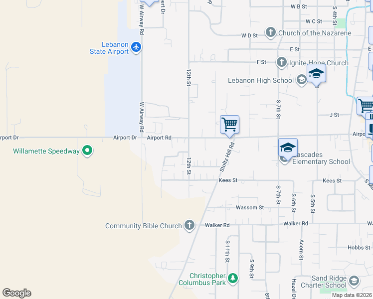 map of restaurants, bars, coffee shops, grocery stores, and more near 2020 South 12th Street in Lebanon
