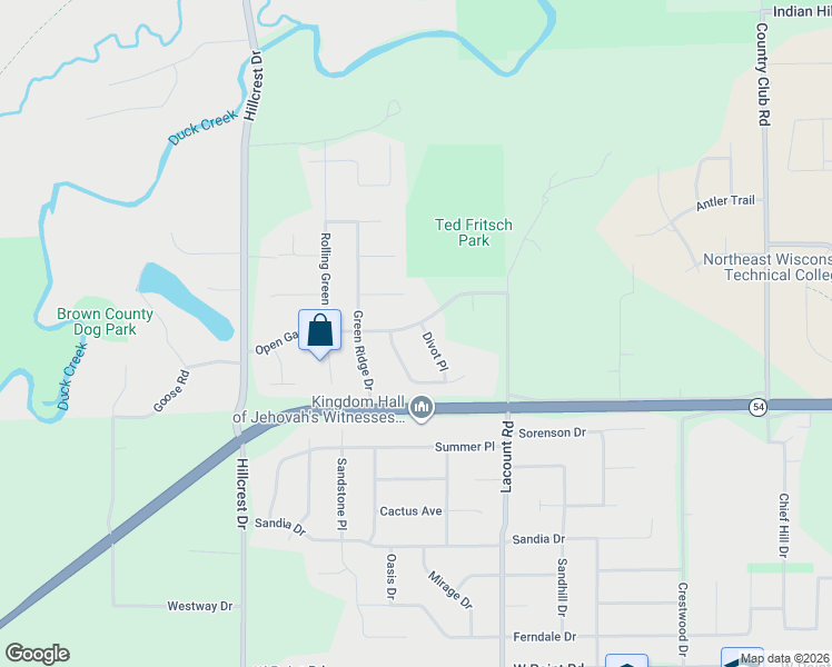 map of restaurants, bars, coffee shops, grocery stores, and more near 3079 Open Gate Trail in Green Bay