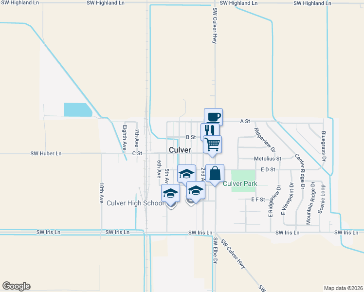 map of restaurants, bars, coffee shops, grocery stores, and more near in Culver