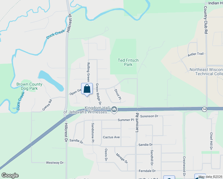 map of restaurants, bars, coffee shops, grocery stores, and more near 3079 Open Gate Trail in Green Bay