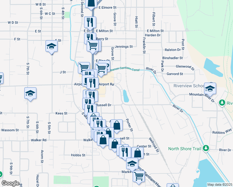 map of restaurants, bars, coffee shops, grocery stores, and more near 2115 Mill Street in Lebanon