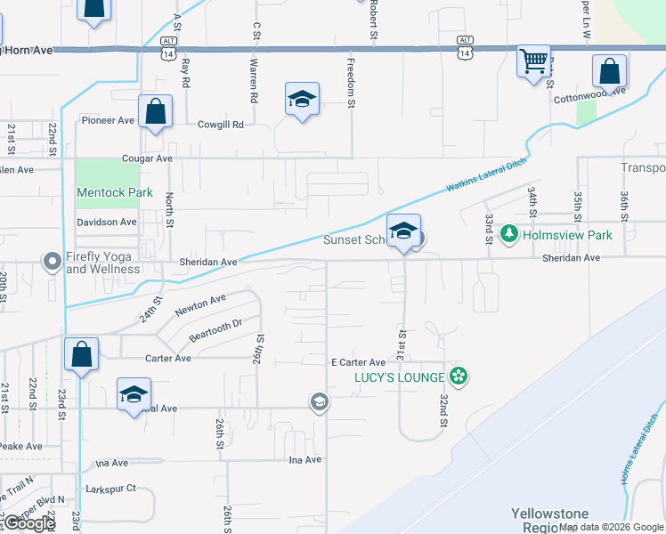 map of restaurants, bars, coffee shops, grocery stores, and more near 2902 Sheridan Avenue in Cody
