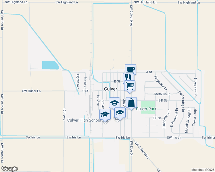 map of restaurants, bars, coffee shops, grocery stores, and more near in Culver