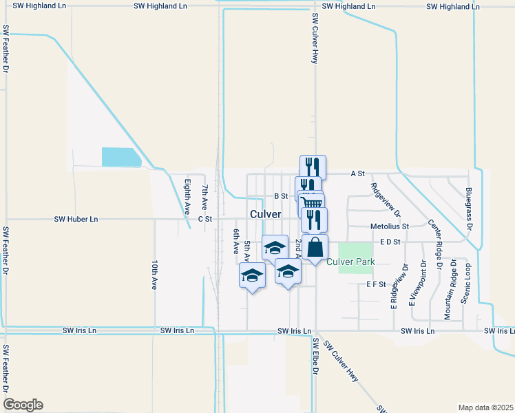 map of restaurants, bars, coffee shops, grocery stores, and more near in Culver