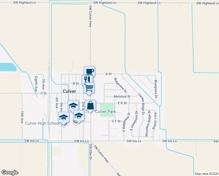 map of restaurants, bars, coffee shops, grocery stores, and more near 311 Geneva Street in Culver