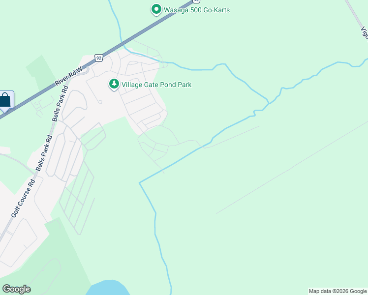 map of restaurants, bars, coffee shops, grocery stores, and more near 225 River Road West in Wasaga Beach