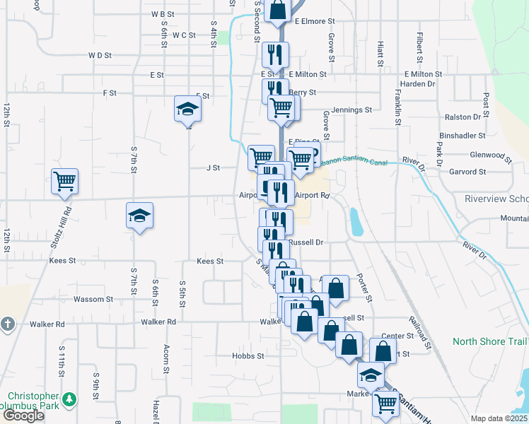 map of restaurants, bars, coffee shops, grocery stores, and more near 2093 Larsen Lane in Lebanon