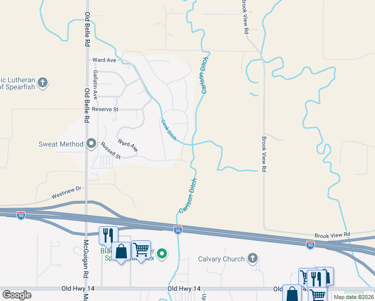 map of restaurants, bars, coffee shops, grocery stores, and more near 1669 Russell Street in Spearfish